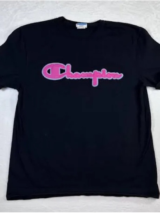 Champion Other - Champion Black T-Shirt with Pink Script Logo
